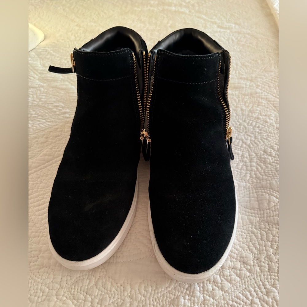 Cole Haan Black Ankle Boots with Gold Accents